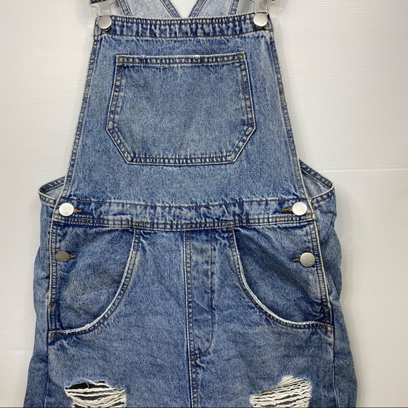 COTTON ON Blue Wash Demin Overalls Shorts Size 10 - Picture 3 of 13